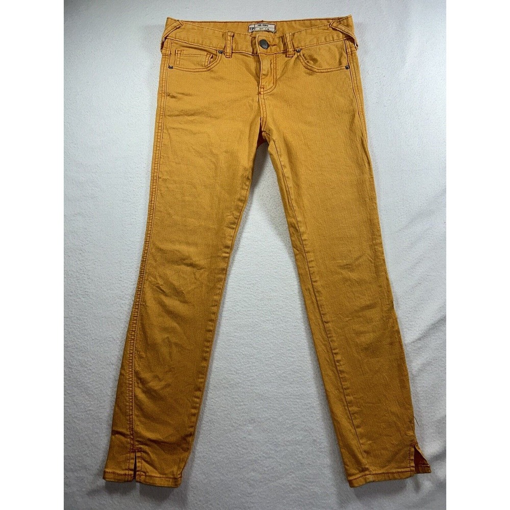 Free People Womens Size 26 Skinny Jeans Split Ankle stretchy orange
